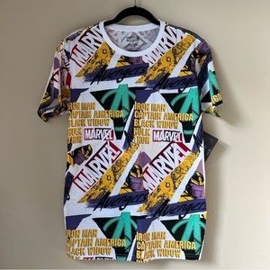 NWT Marvel Avengers Men's All Over Print Tee T-Shirt Size S Multi Color